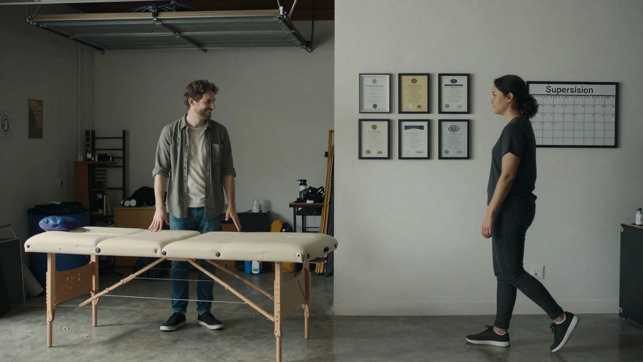 Kontrast mezi nekvalifikovanou masáží v garáži a profesionálním studiem s certifikáty.