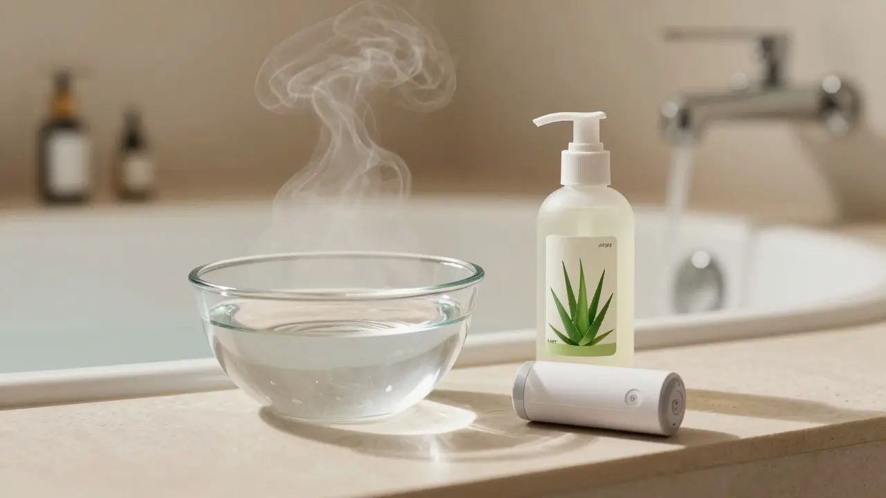 Koupelna s lubrikantem a vodotěsnou pomůckou pro relaxaci