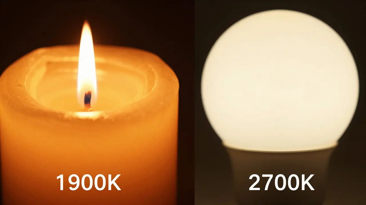 Srovnání teploty světla mezi svíčkou a LED žárovkou
