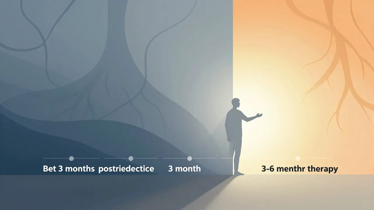 Abstraktní silueta přecházející ze stínu do světla, symbol obnovy nervového systému.